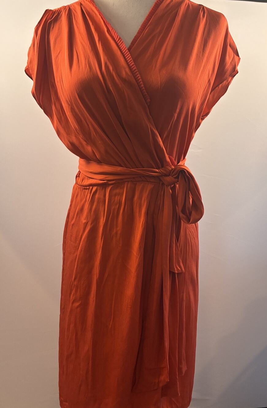 Diane von Furstenberg Silk Pleated Ruffle Wrap Dress Orange Coral Size 4